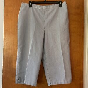 Alfred Dunner Blue Striped Capris Pants‎ Nautical Anchor Stretch Womens 16P NWOT